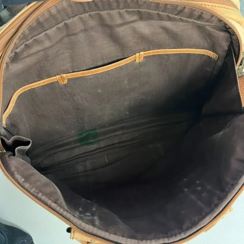 FOSSIL Laptop Bag Brown Leather Satchel Brown Lining Messenger Shoulder Strap